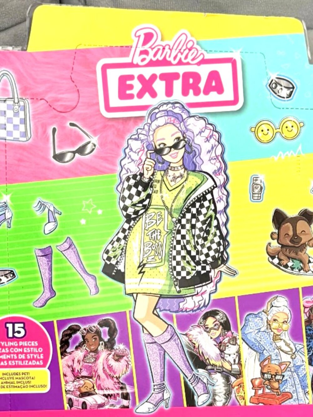 Barbie Extra Doll #18 Checkered Jacket with Pet Puppy NIB - Picture 5 of 8
